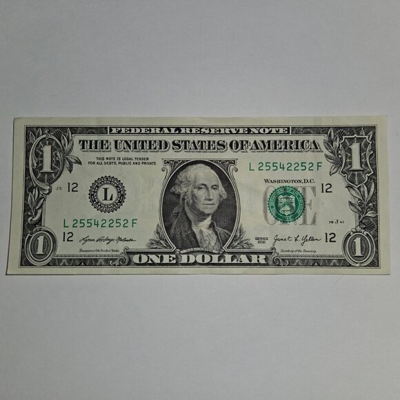 Trinary Note 2021 $1 Dollar Bill L25542252F Fancy Serial Number (B344) - Picture 2 of 4